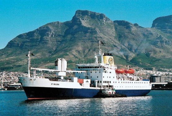 The sun sets on the RMS St Helena